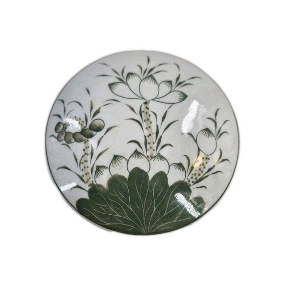Vintage Celadon Trinket Box W Lotus Made in Thailand ~3.5" Handpainted Ceramic - Picture 12 of 12